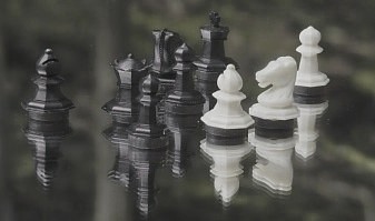 Chess pieces on a mirror