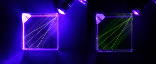 Ultraviolet laser fluorescence in glass