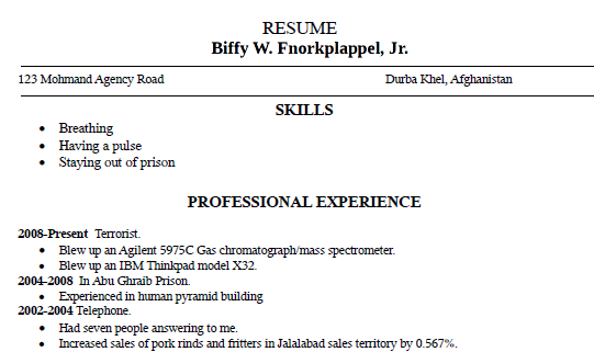 Bad Resume Example