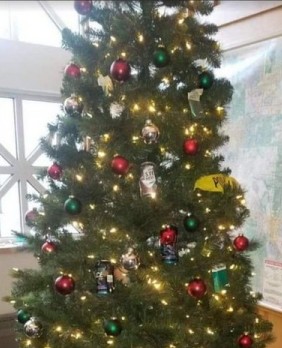 Christmas tree decorated with beer cans