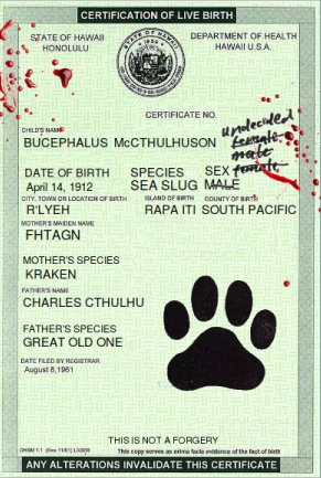 Cthulhu's birth certificate