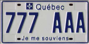 Quebec License Plate