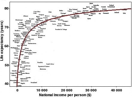 Life expectancy vs national income