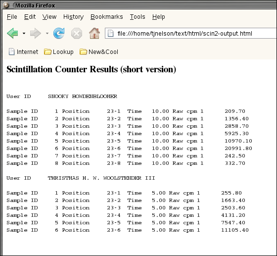 Scintillation counter output