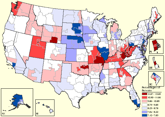 Map of serious psychological distress among persons 18 and older