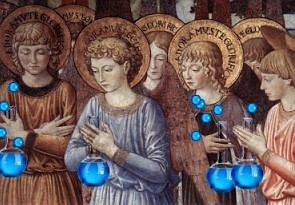 Saints with flasks and bubbles